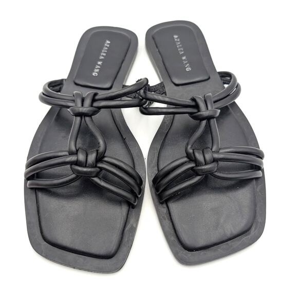 Azalea Wang Stetson Tubular Straps Knot Flat Sandals Women's Black US7 EU37.5 - Picture 2 of 11